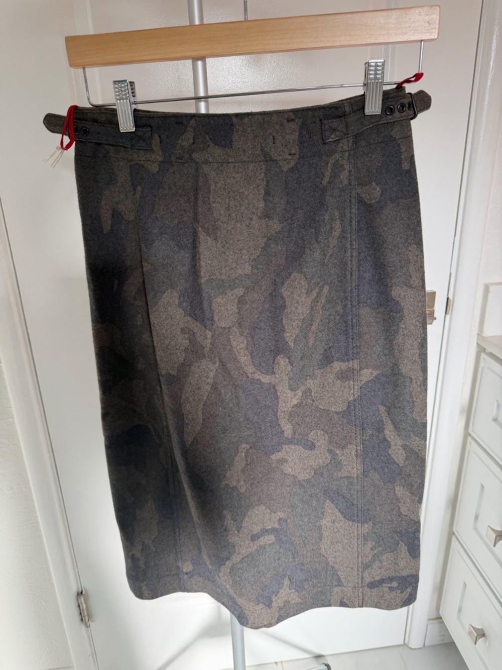 Prada Camo Wool-Blend Midi Skirt in Gray and Brown